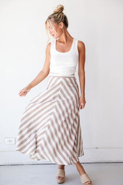 high waisted Taupe Striped Maxi Skirt