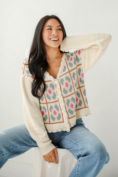 Ultimate Sweetness Ivory Floral Sweater Cardigan