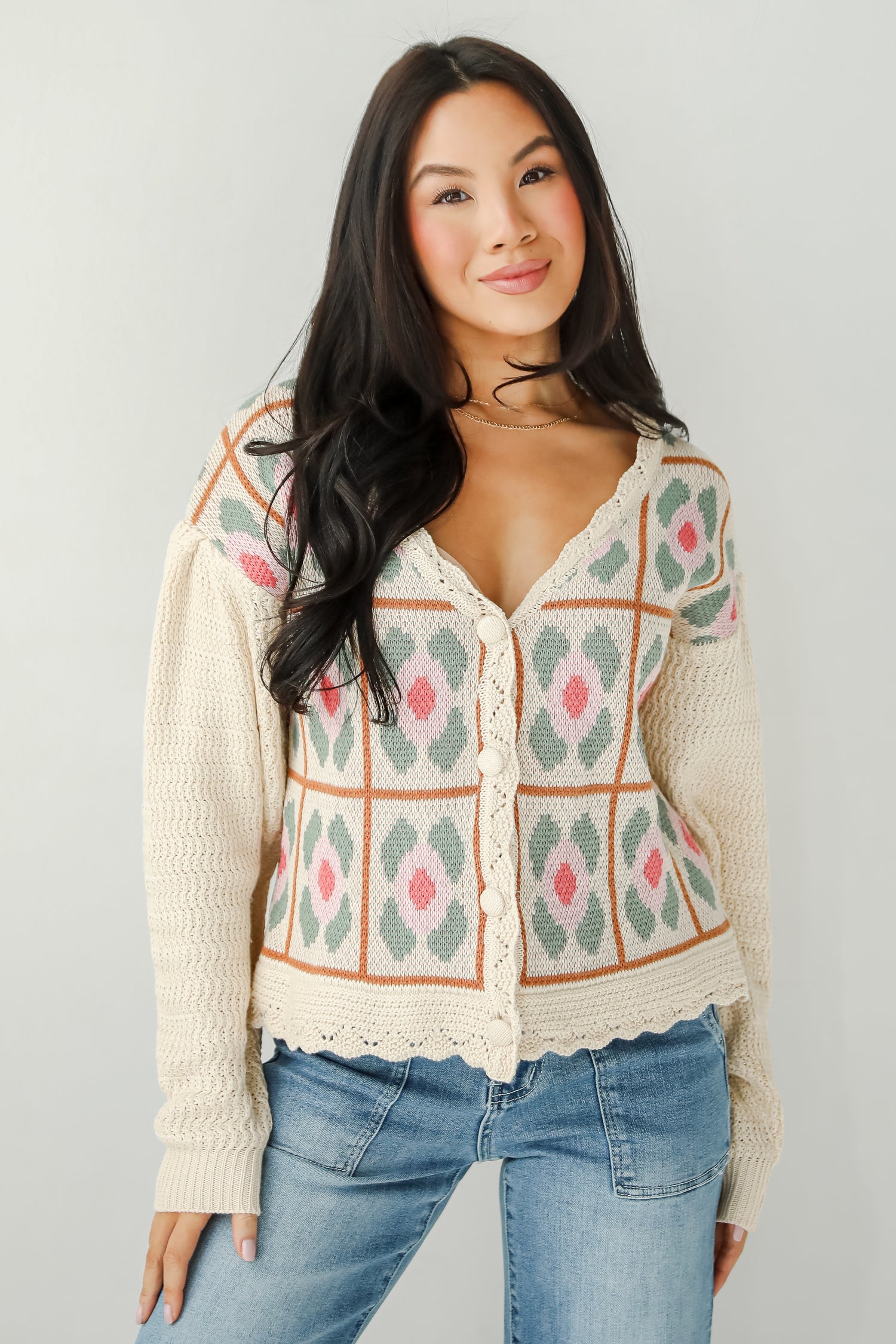 Ultimate Sweetness Ivory Floral Sweater Cardigan