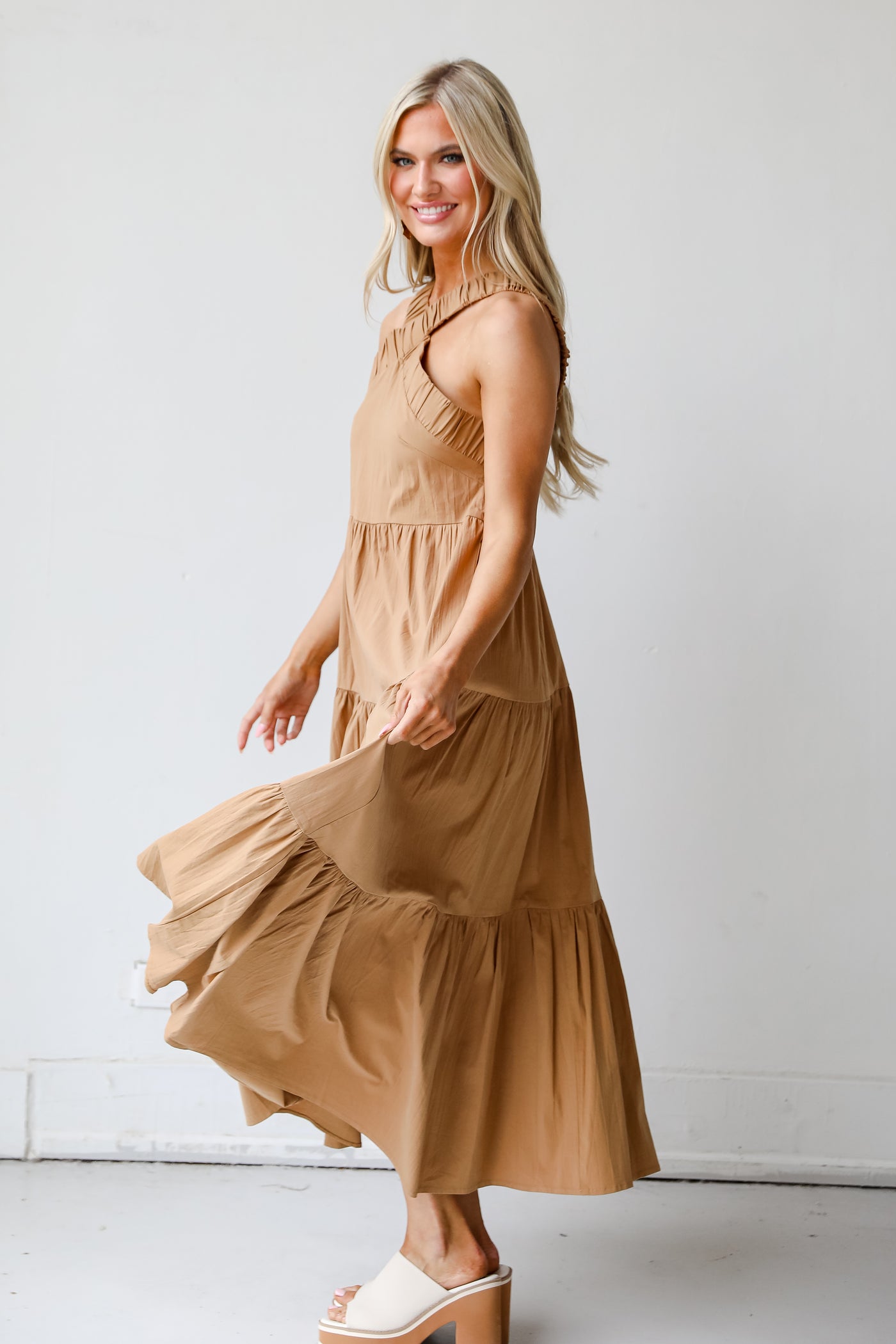 taupe Tiered Maxi Dress side view
