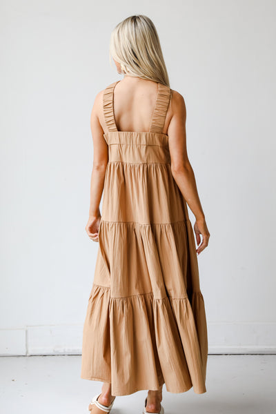 taupe Tiered Maxi Dress back view
