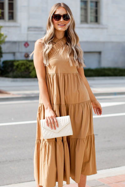 taupe Tiered Maxi Dress