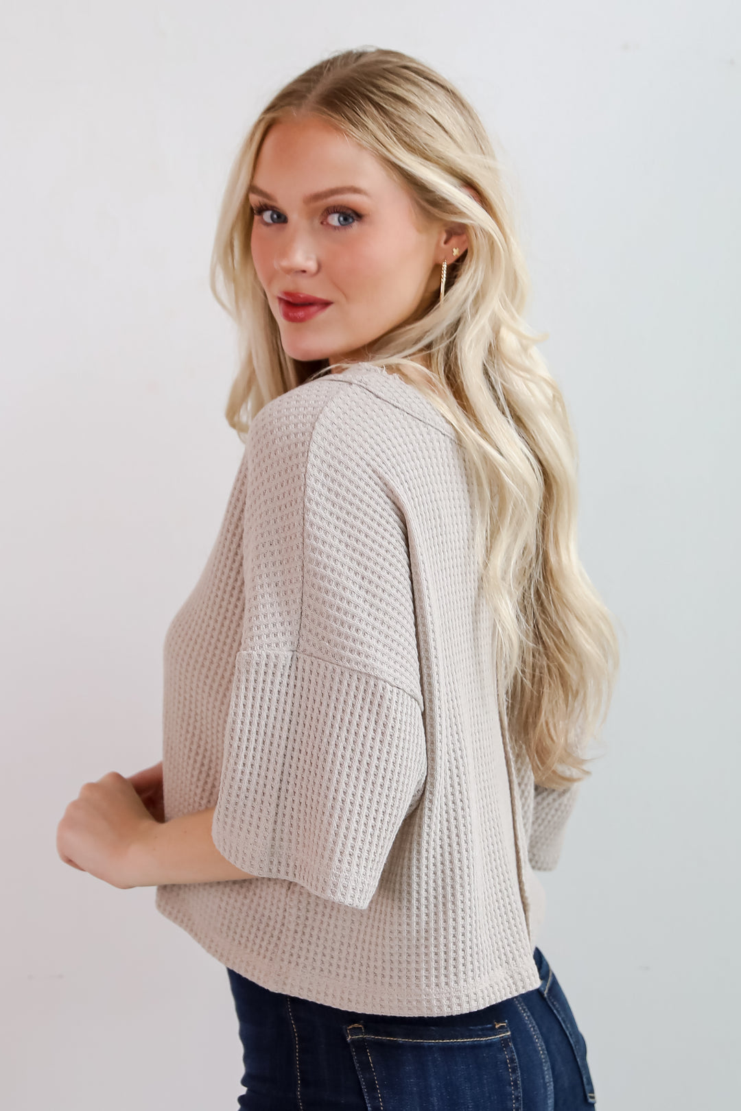 Effortless Mode Taupe Waffle Knit Tee