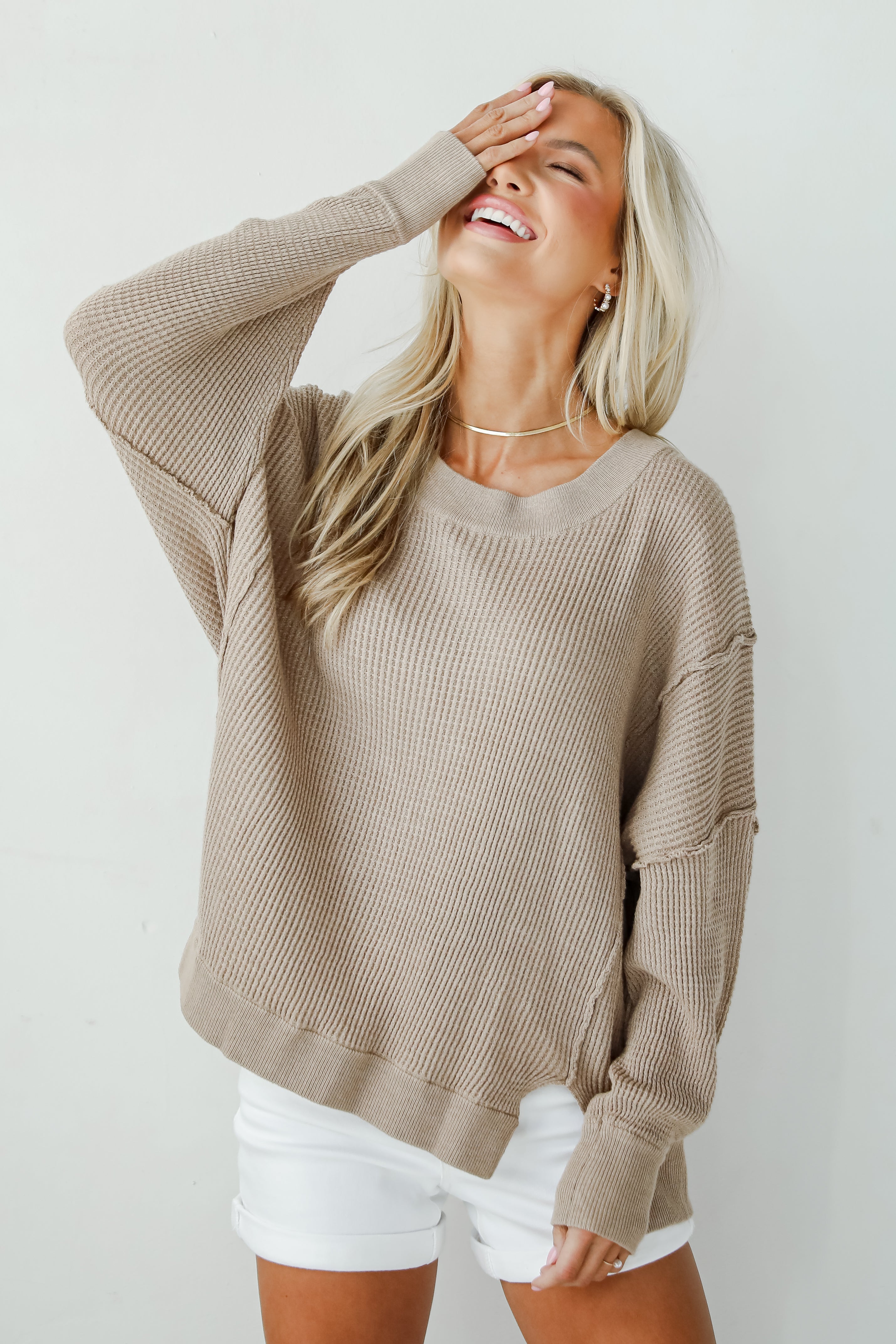 Top Notch Comfort Taupe Waffle Knit Top