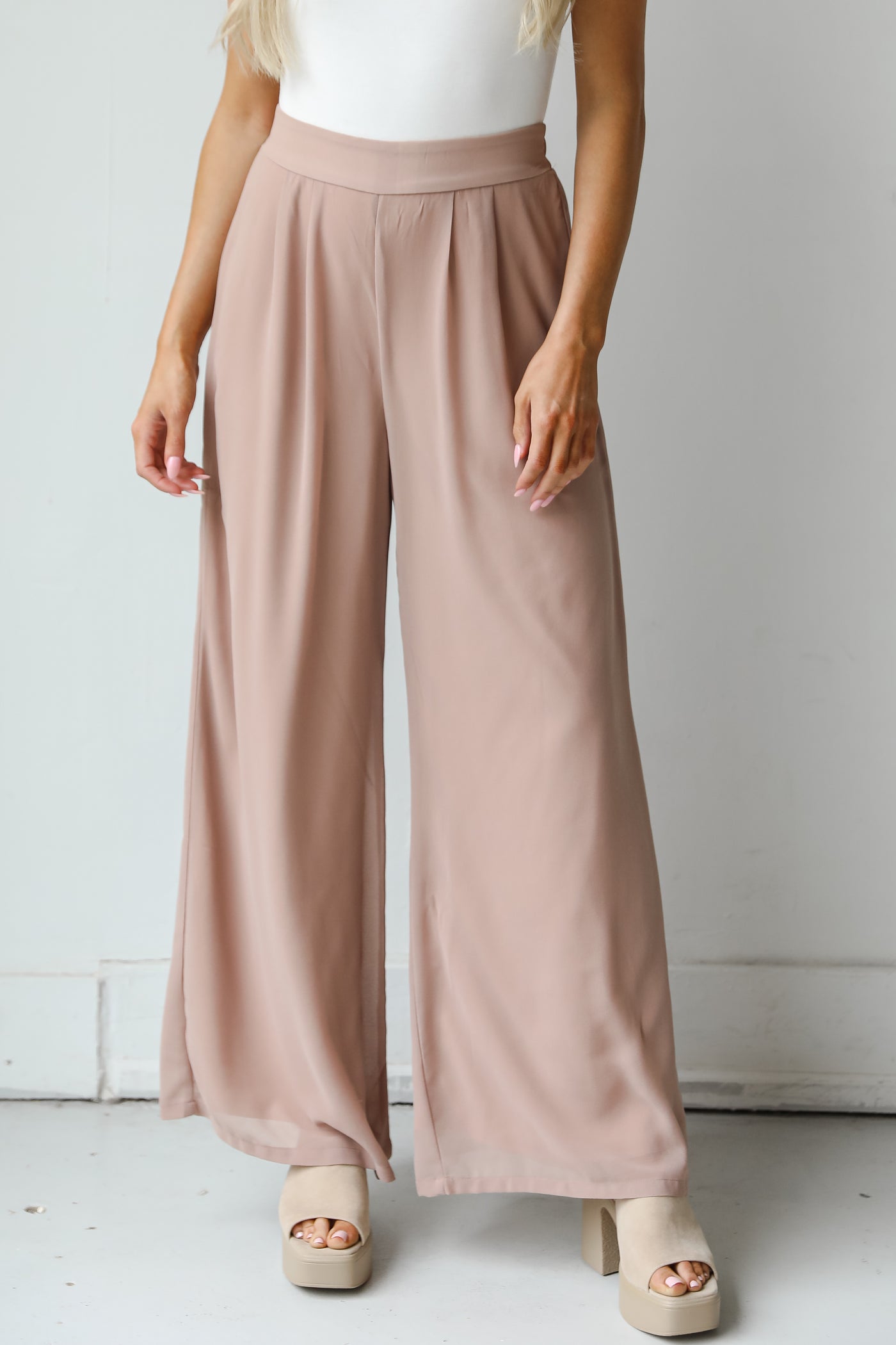 taupe Wide Leg Pants close up