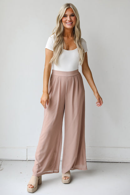 taupe Wide Leg Pants on model