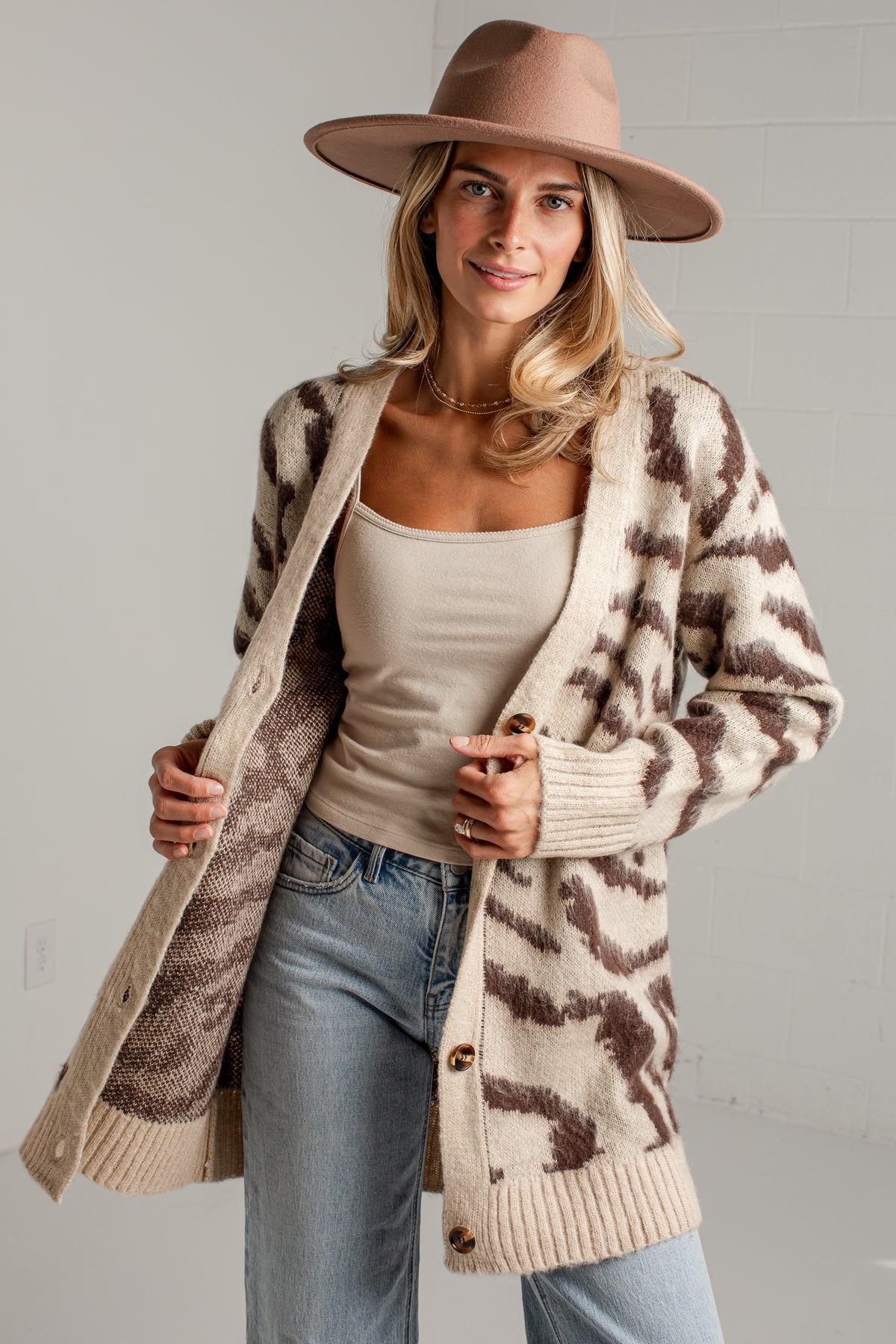 Untamed Taupe Zebra Print Oversized Knit Cardigan