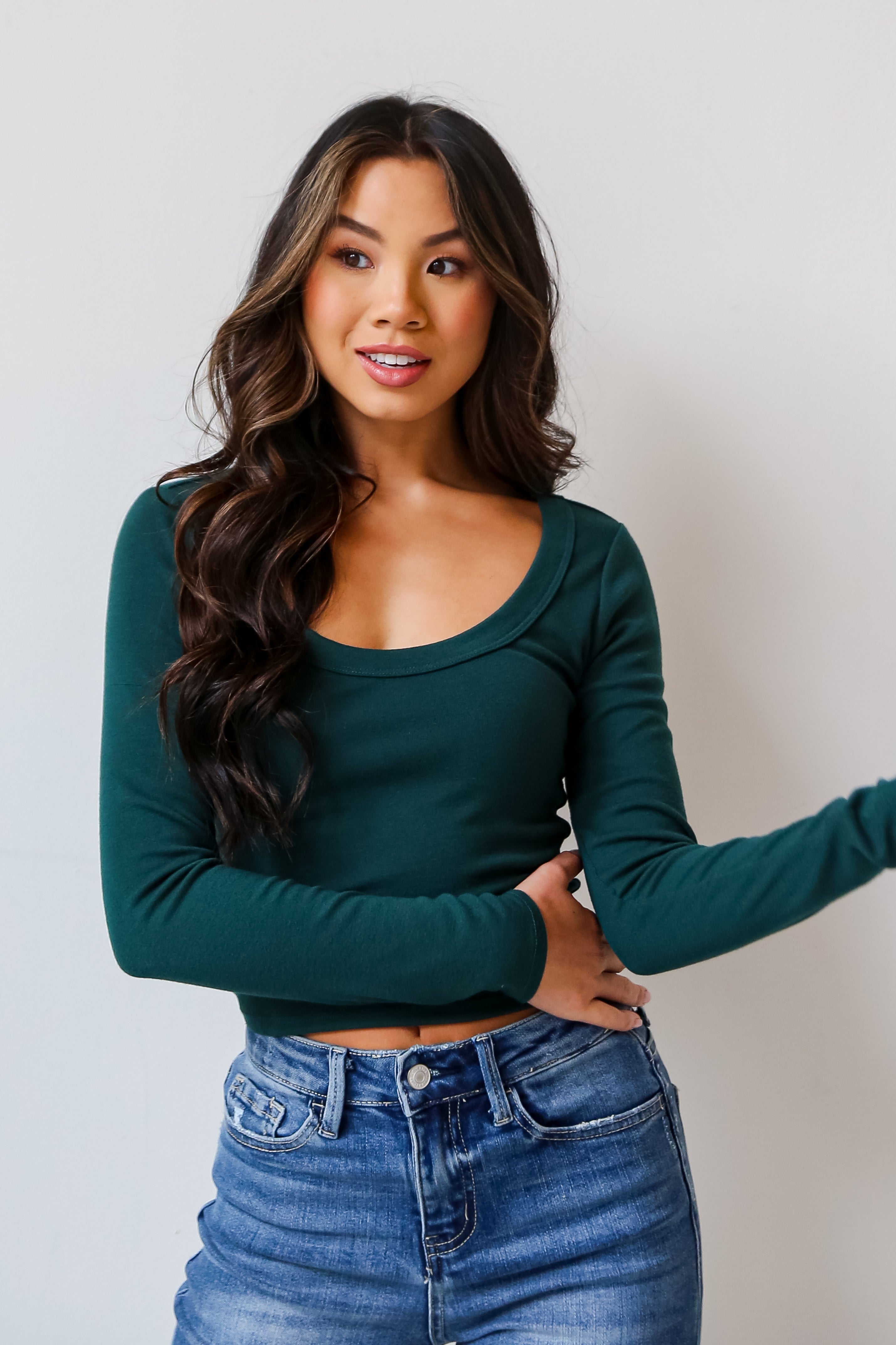 Emerald Green Crop Top on model