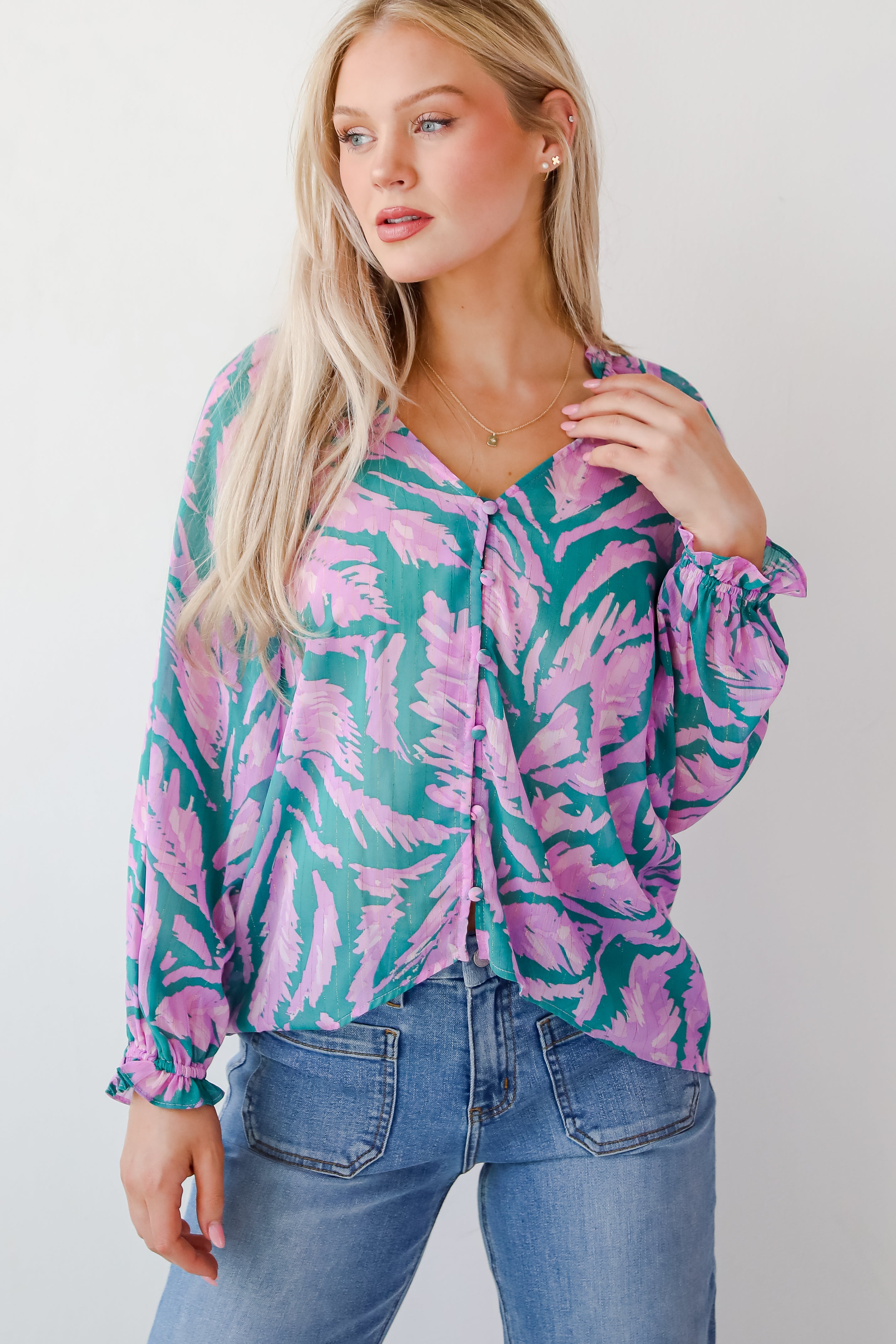 Dreamy Grace Teal Floral Blouse