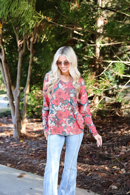 Simply Brilliant Teal Floral Knit Top