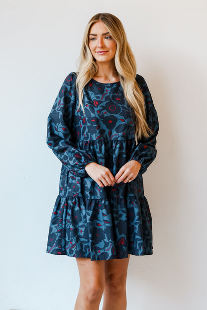 Teal Floral Mini Dress front view