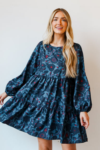 cute blue tiered mini dress