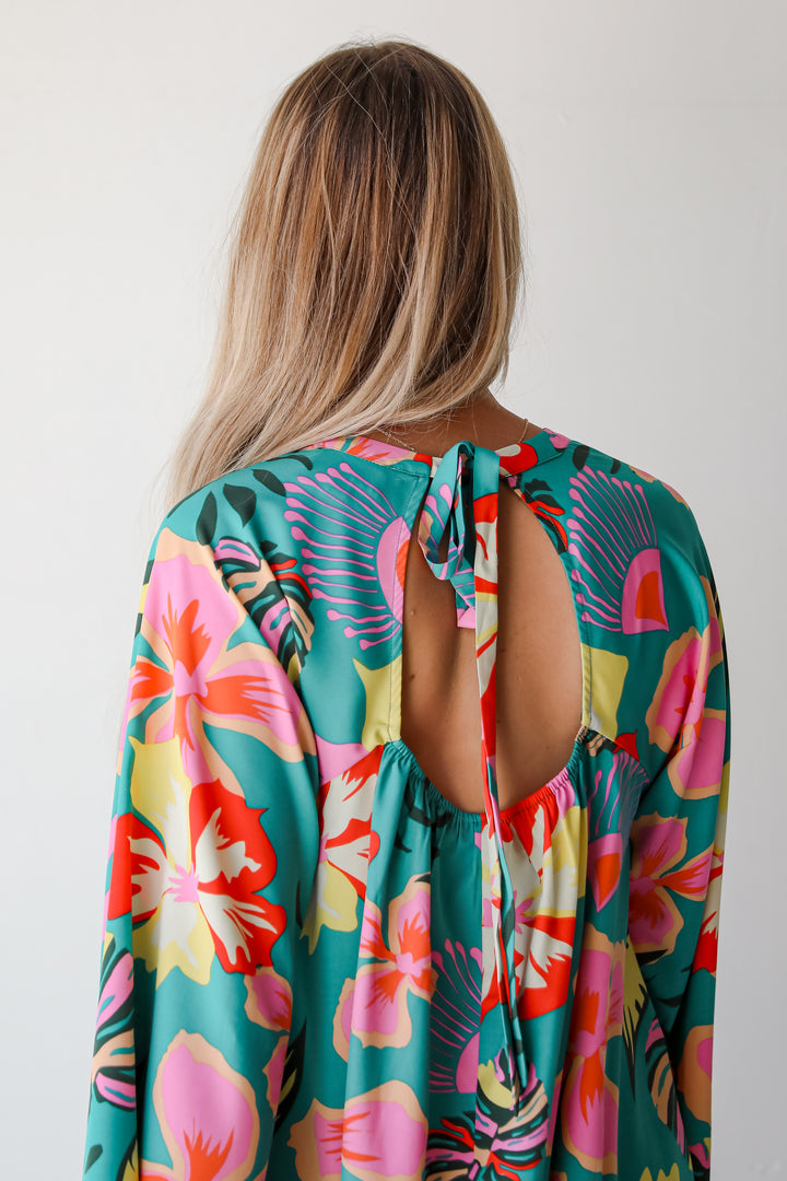 Island Ease Teal Tropical Mini Dress