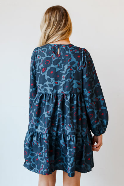 Teal Floral Mini Dress back view