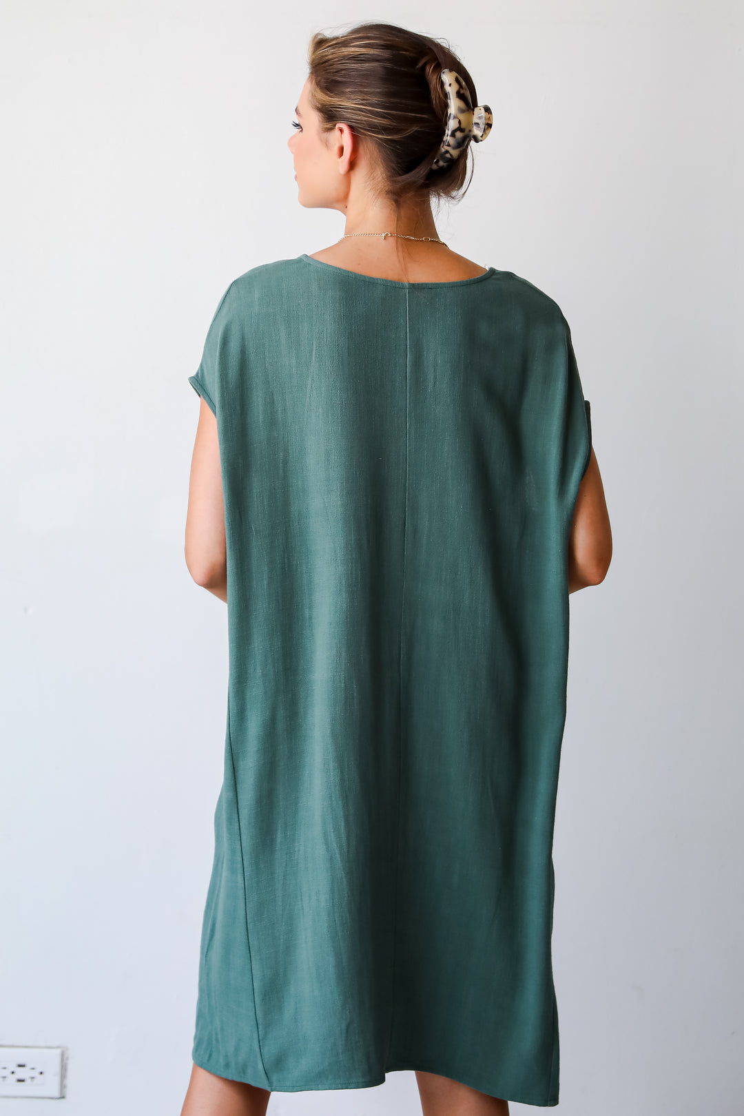 Teal Linen Midi Dress for women