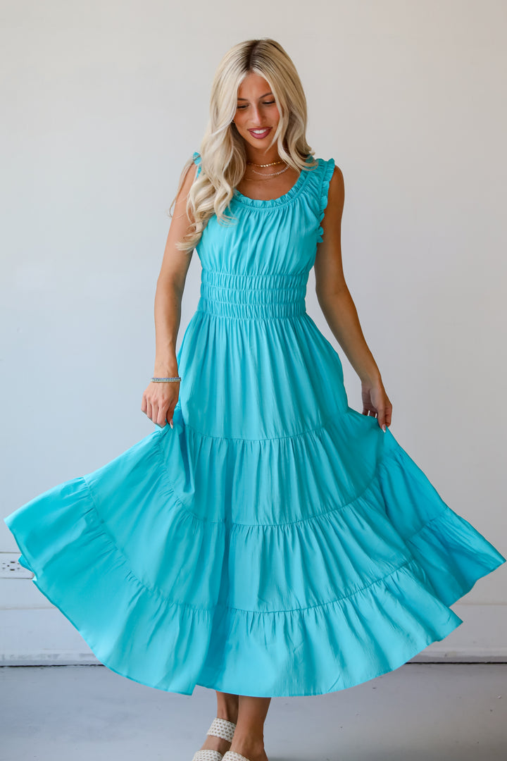 Beautiful Perception Blue Tiered Maxi Dress