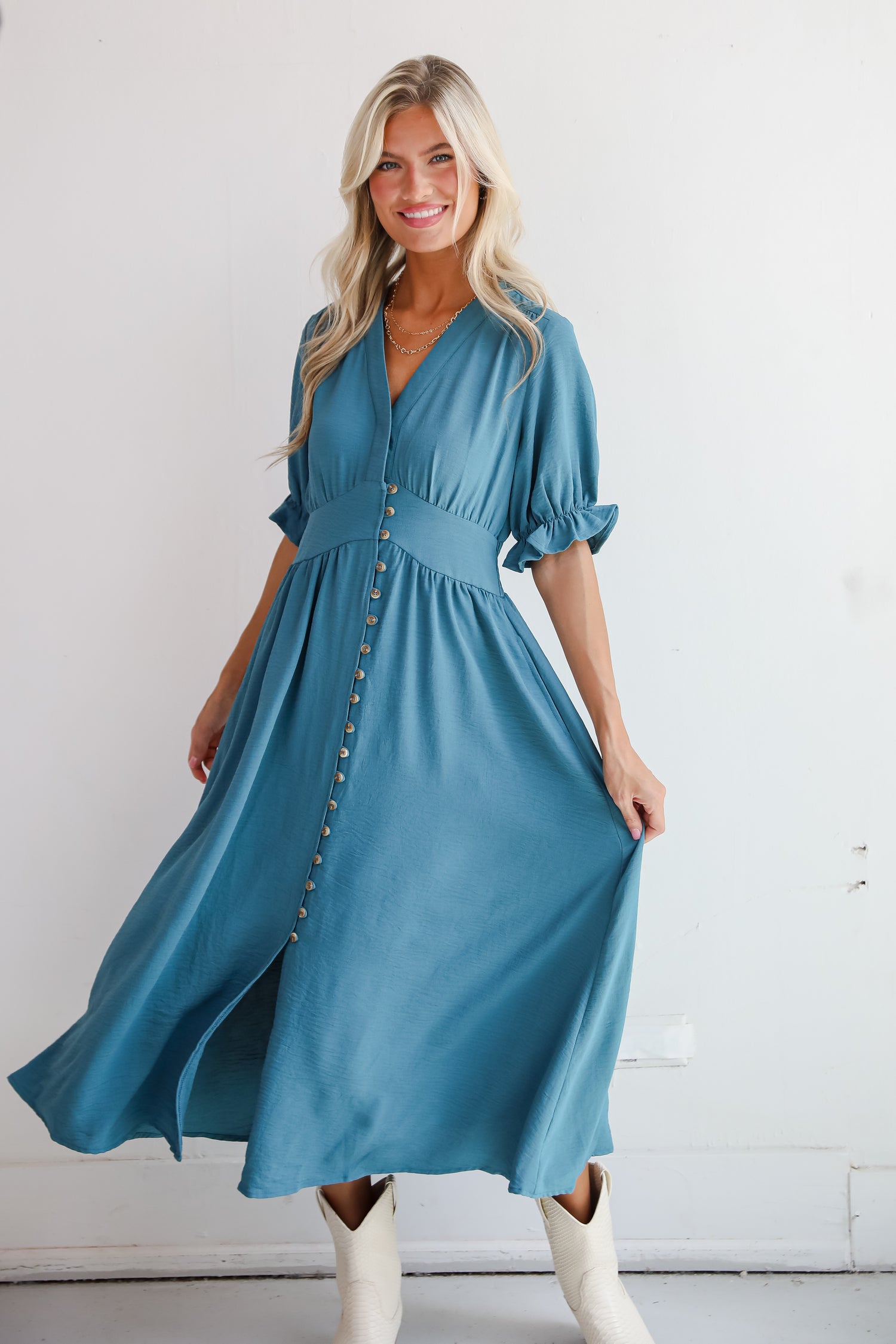 Exceptionally Graceful Teal Midi Dress