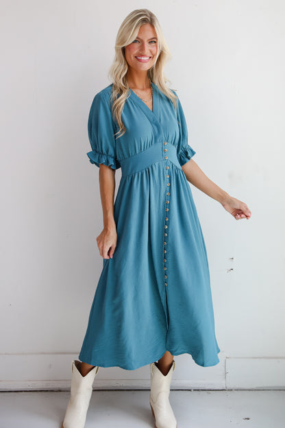 Exceptionally Graceful Teal Midi Dress