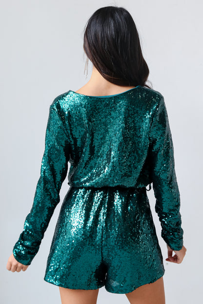 Teal Sequin Romper back view