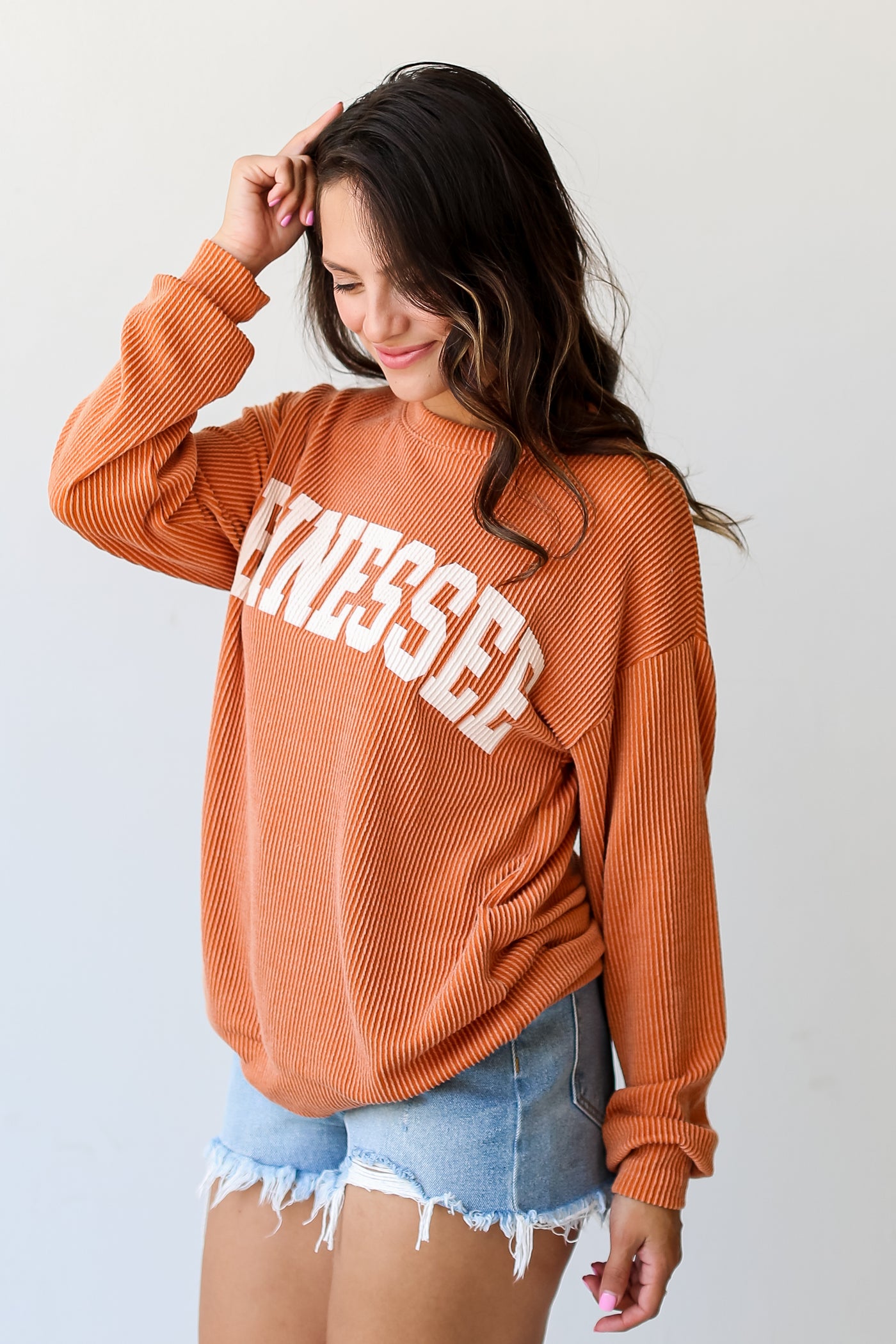 orange Tennessee Corded Pullover side view