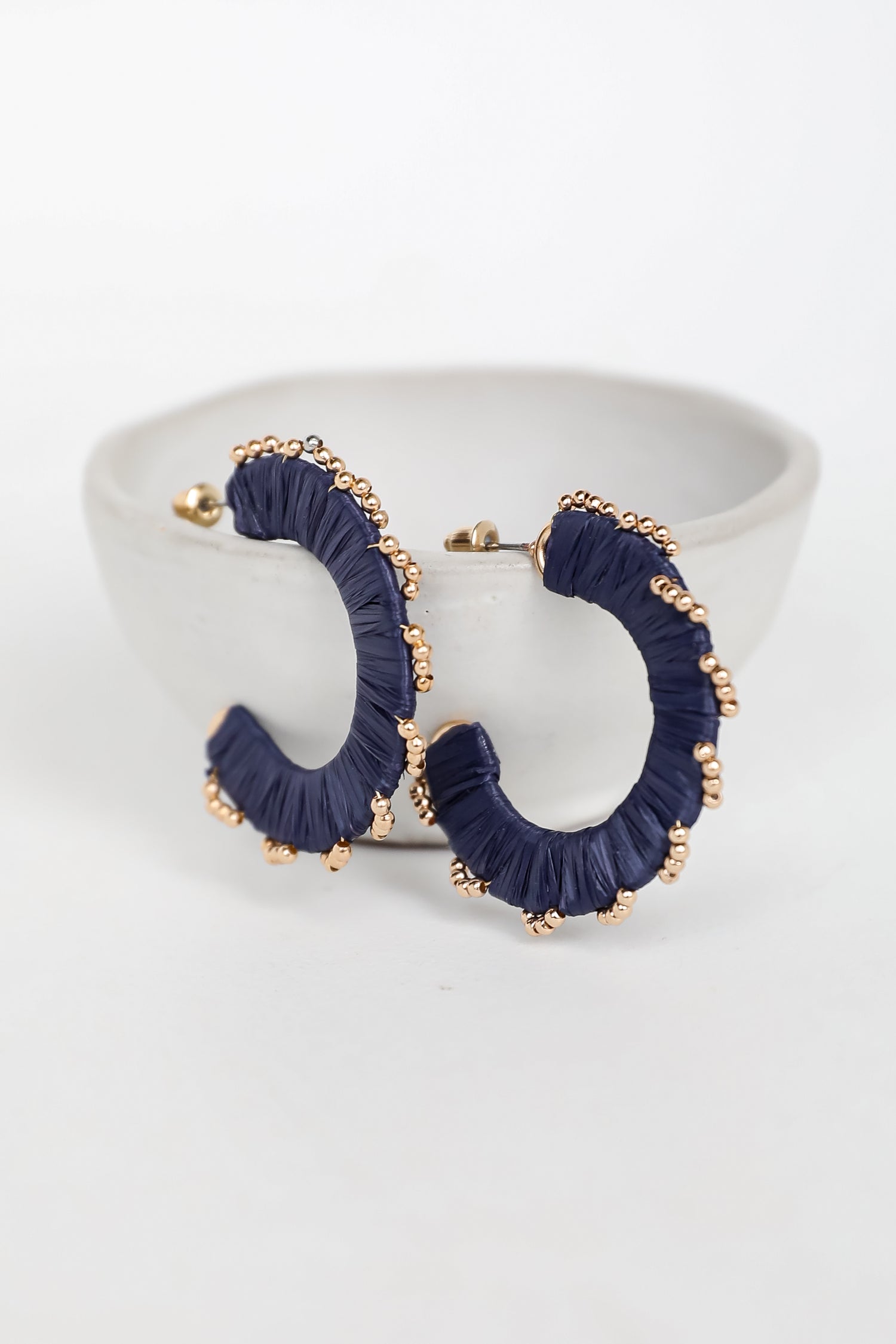 navy Straw Hoop Earrings for women