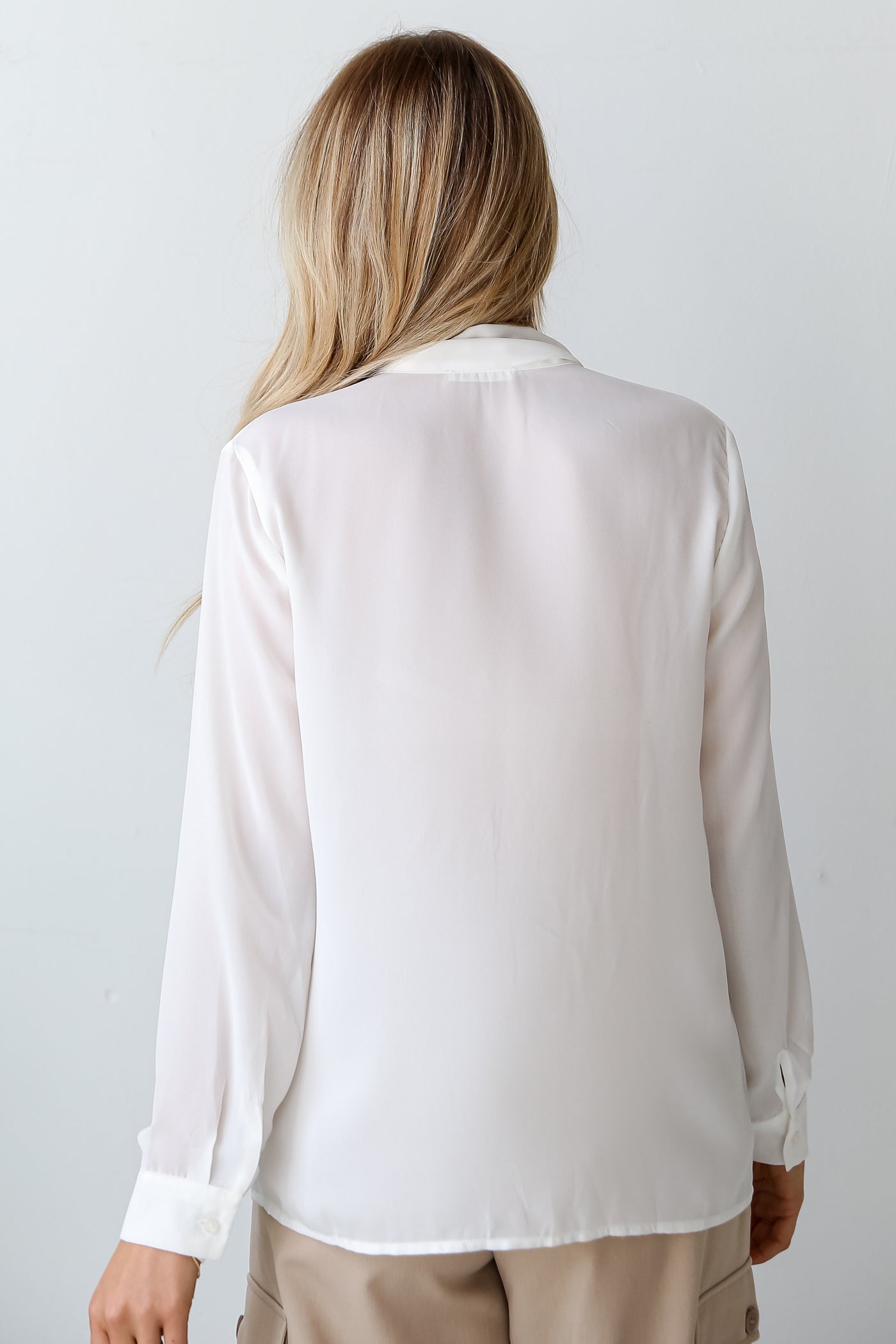 white  Tie-Front Button-Up Blouse back view