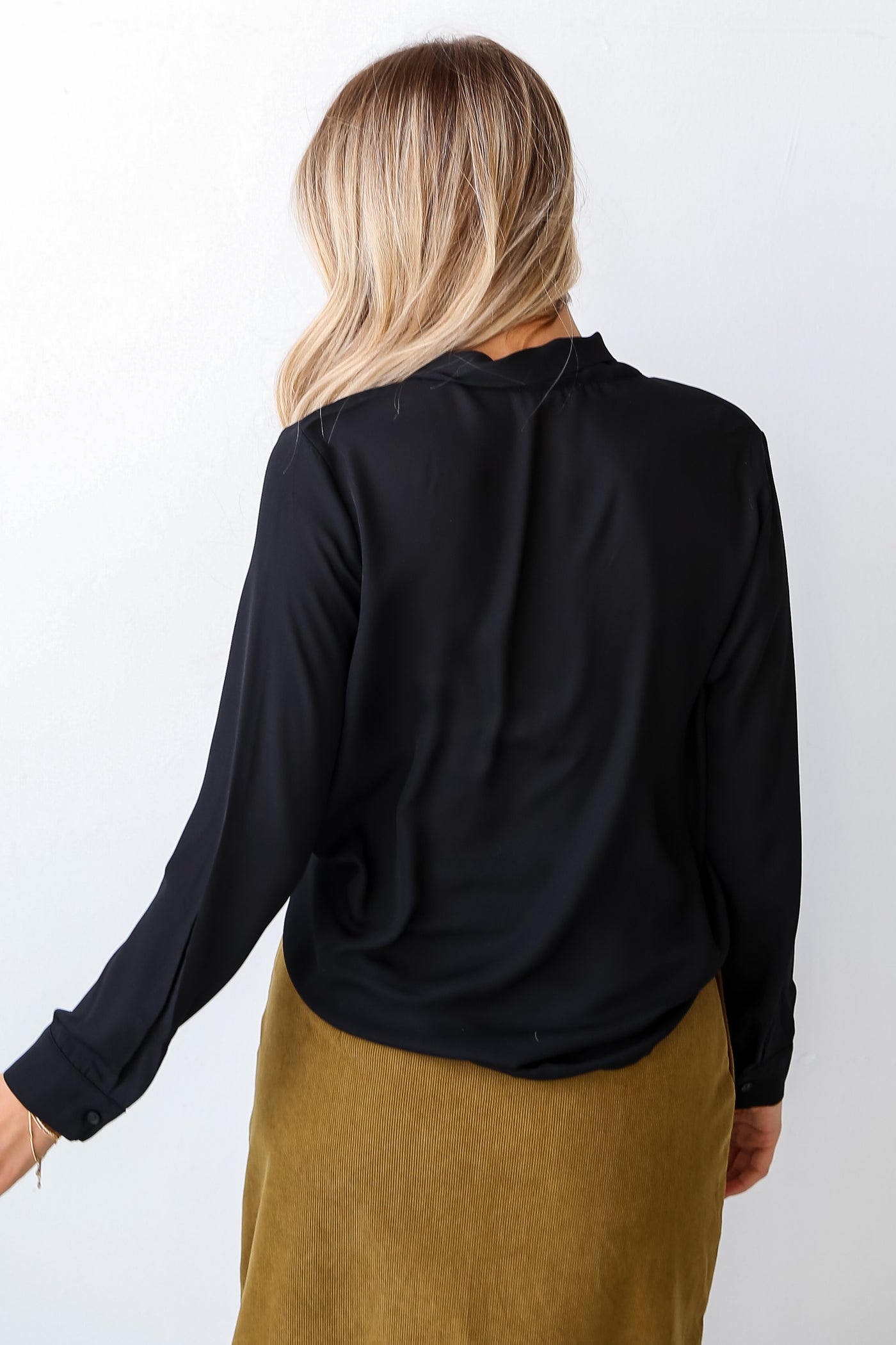 black Tie-Front Button-Up Blouse back view