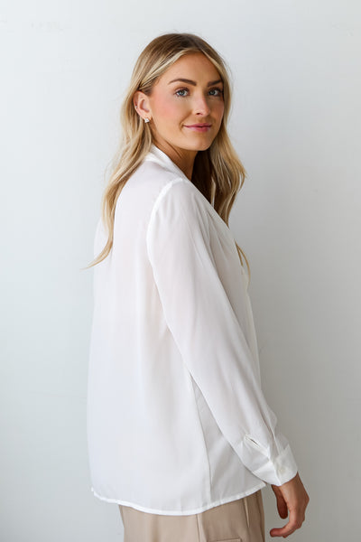 womens white Tie-Front Button-Up Blouse
