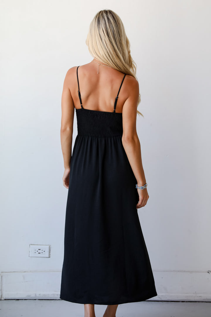 sleeveless black Tie-Front Midi Dress
