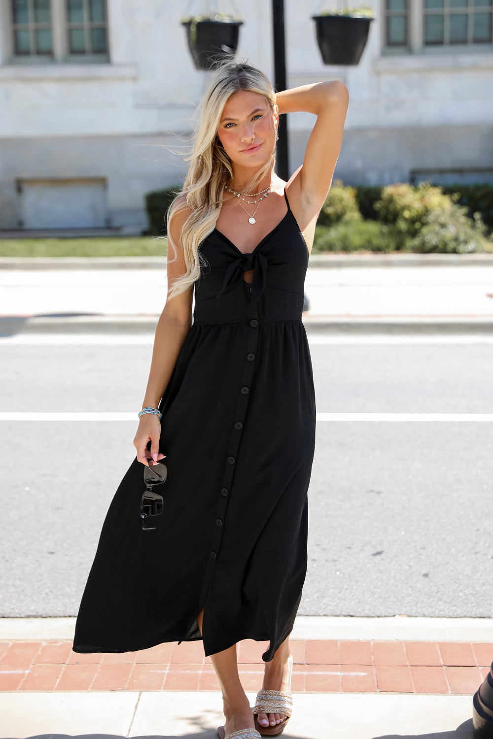 cute black Tie-Front Midi Dress