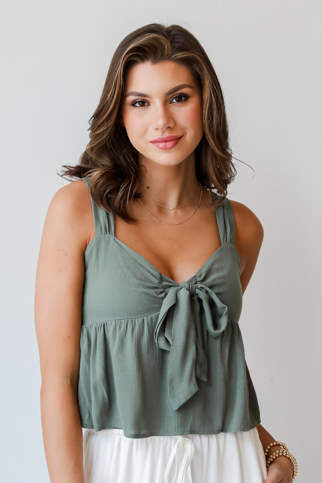 Picturesque Summer Olive Tie Front Tank