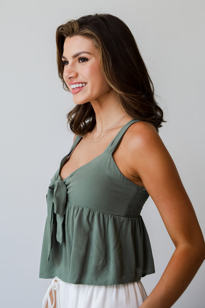 Picturesque Summer Olive Tie Front Tank