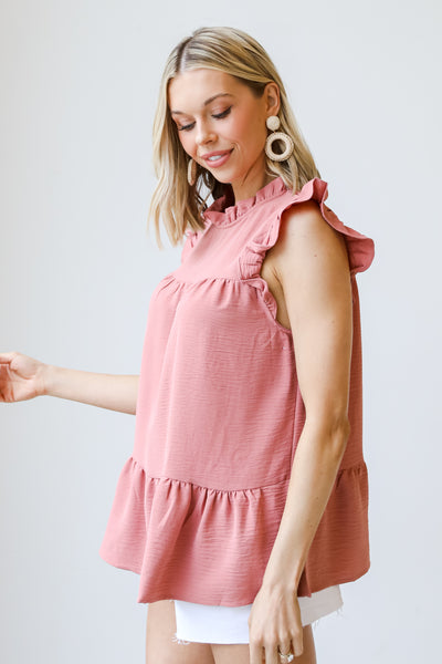 mauve Tiered Sleeveless Blouse side view