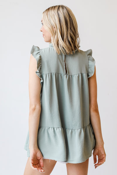 sage Tiered Sleeveless Blouse back view