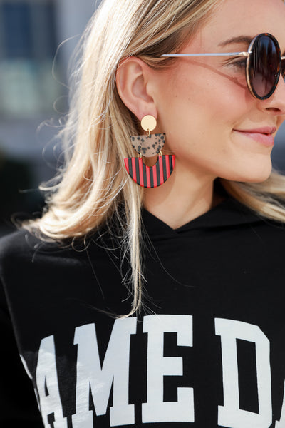 Red + Black Statement Tiered Drop Earrings on model