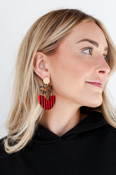 Red + Black Statement Tiered Drop Earrings on model