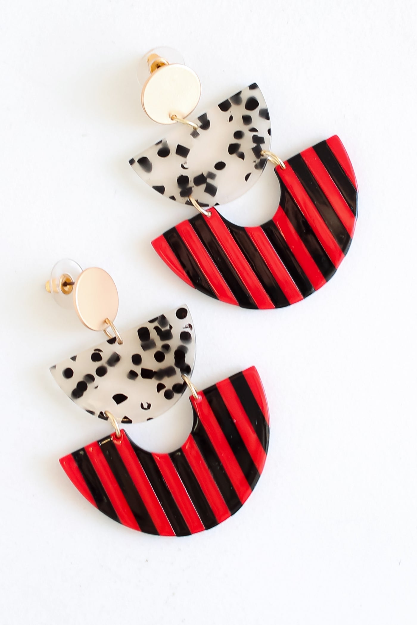 Red + Black Statement Tiered Drop Earrings flat lay