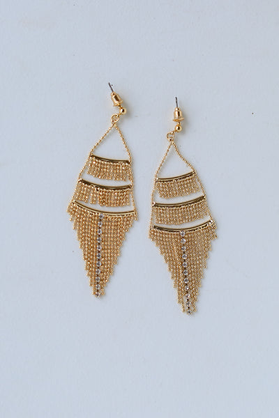 Gold Tiered Fringe Drop Earrings