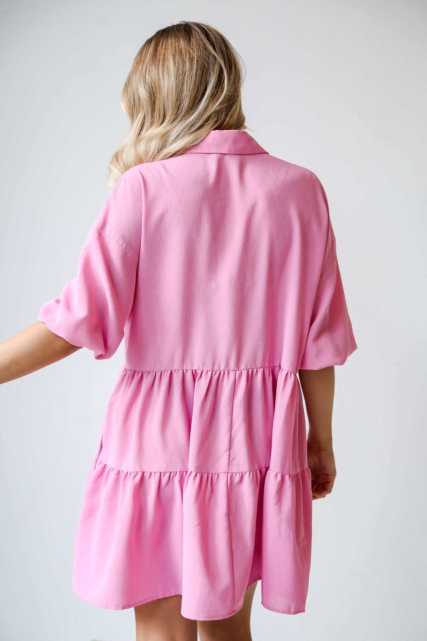 pink Tiered Mini Dress back view Adorably Admired Tiered Mini  Babydoll Dress