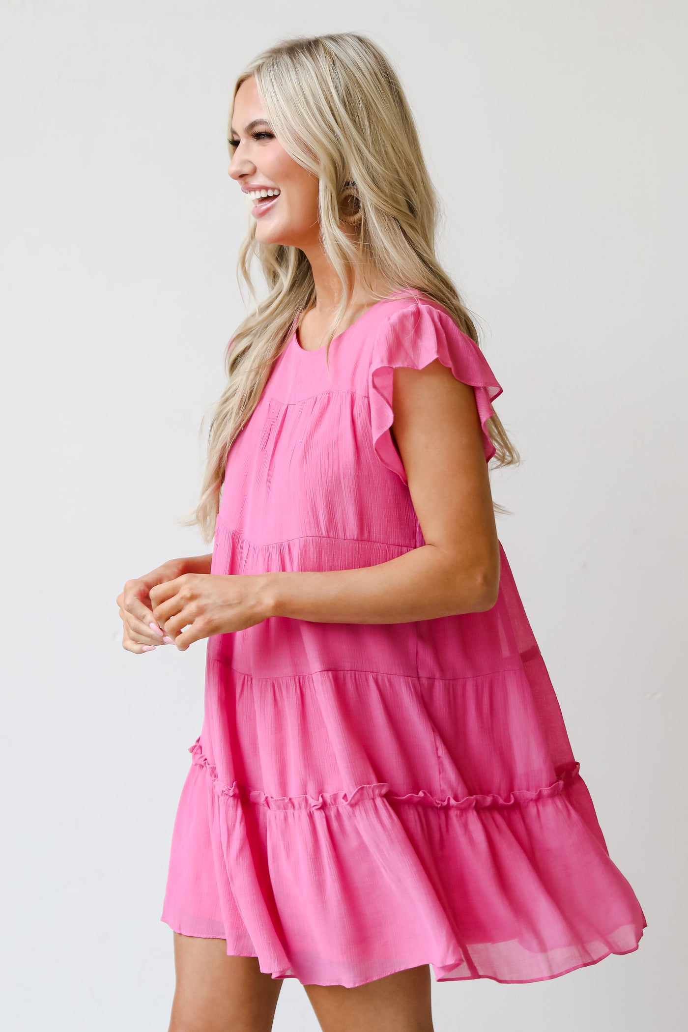 pink Tiered Mini Dress side view