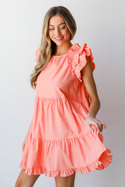 coral Tiered Mini Dress side view