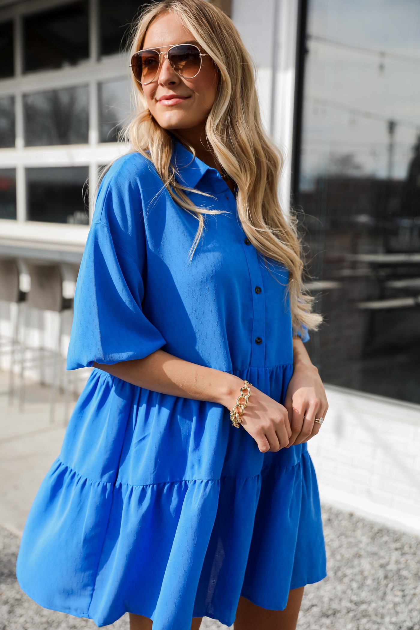 Adorably Admired Tiered Mini  Babydoll Dress in blue
