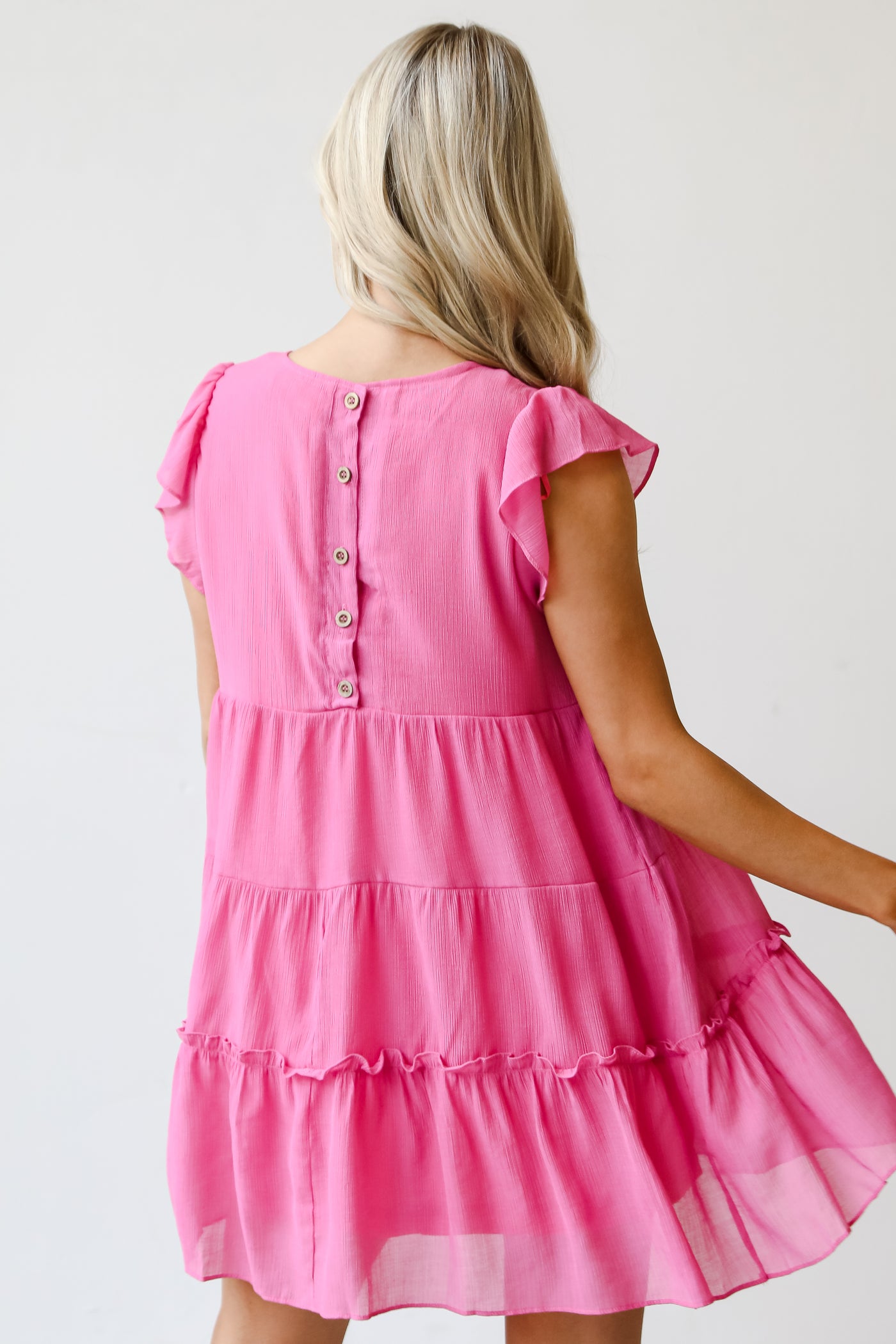 pink Tiered Mini Dress back view