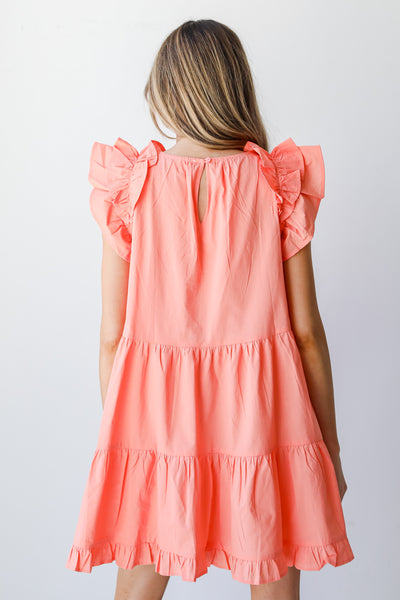 coral Tiered Mini Dress back view