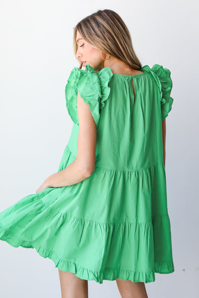 green Tiered Mini Dress back view