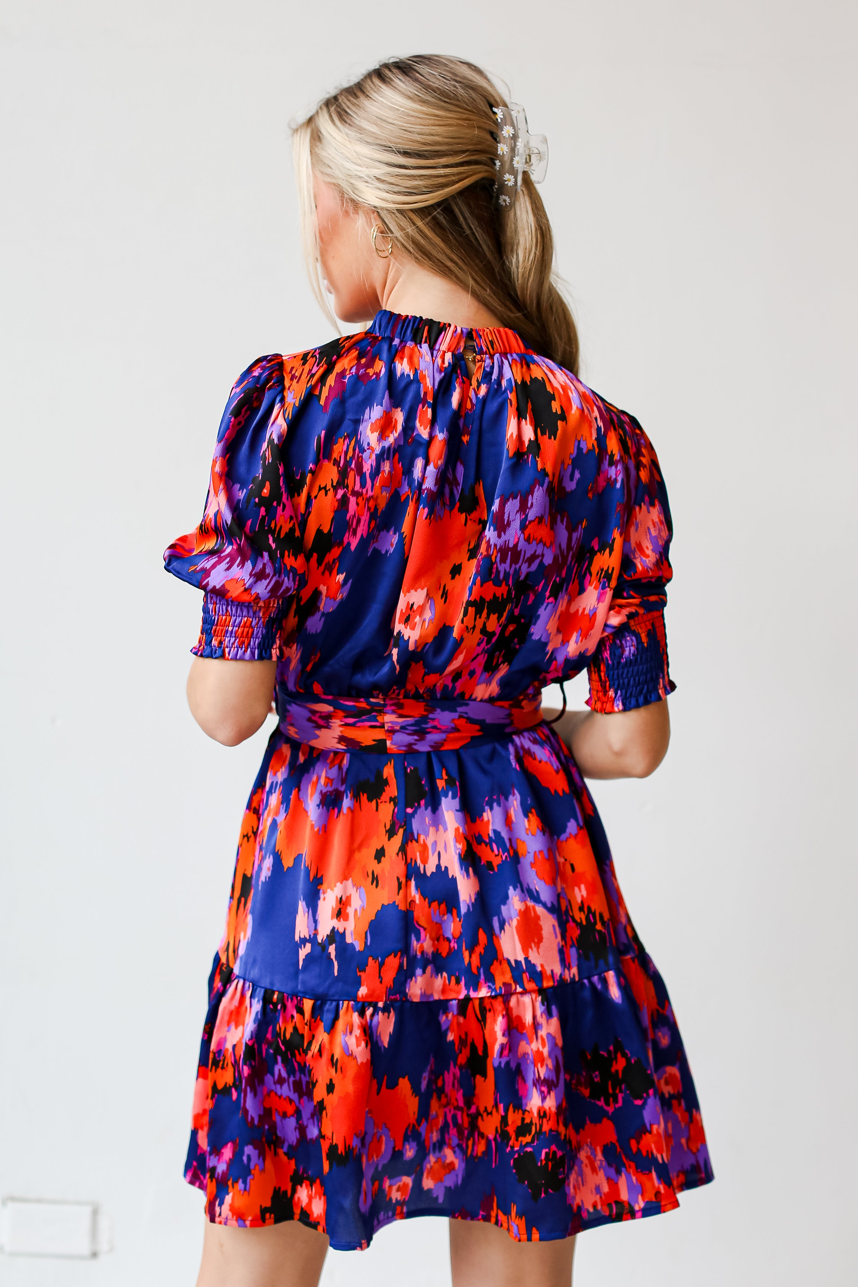 blue satin mini dress