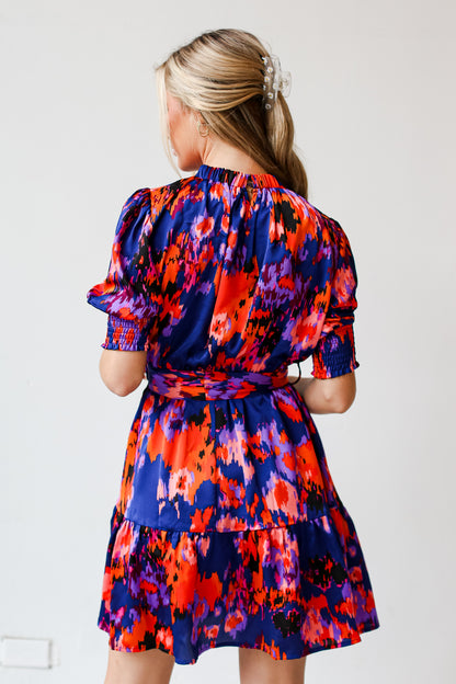 blue satin mini dress