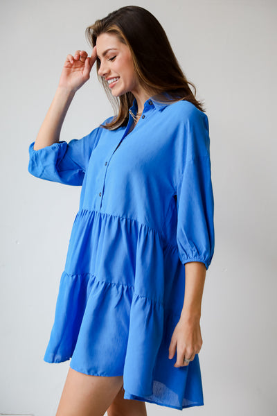 blue Tiered Mini Dress side view Adorably Admired Tiered Mini  Babydoll Dress