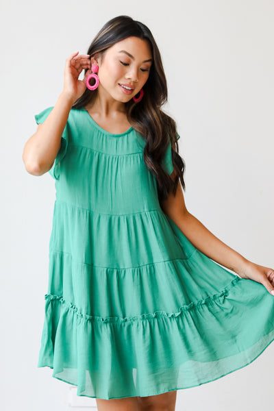 green Tiered Mini Dress