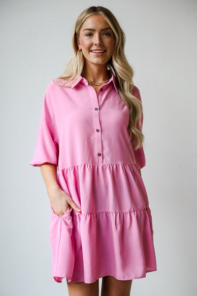 pink Tiered Mini Dress. Adorably Admired Tiered Mini  Babydoll Dress